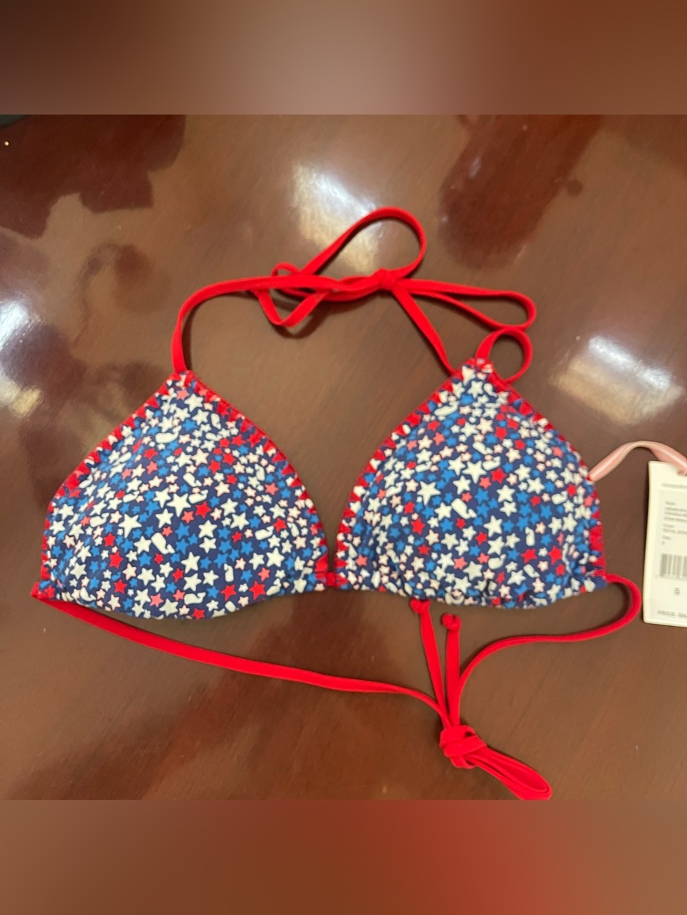 NWT Vineyard Vines Star Whale String Bikini Top Royal Ocean Blue and Red S
